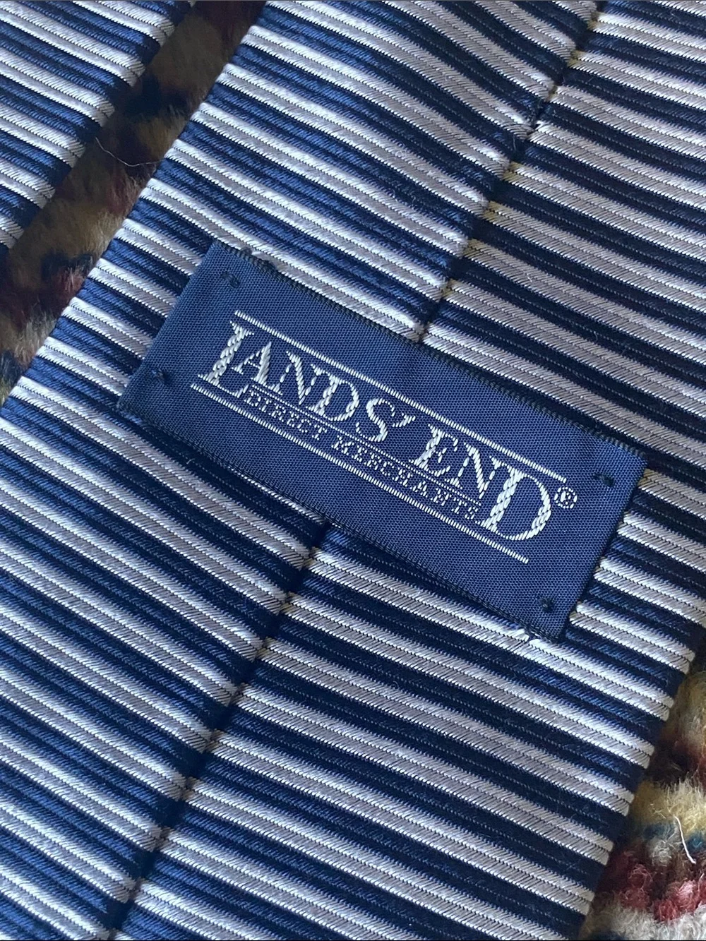Lands' End Navy and White Striped Men’s Tie
